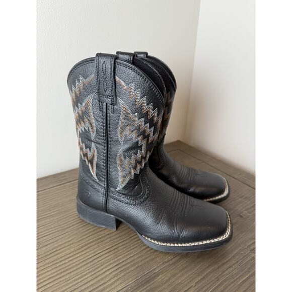 Ariat Kids Tycoon Western Black Boots Cowboy Black Aztec Stitching Kids Size 1 - Picture 1 of 10